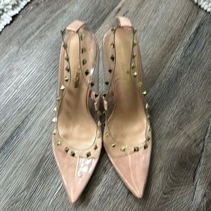 Clear high heels with gold studs!
